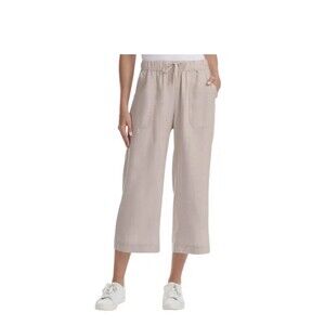 Splendid Sorrento Women's  Khaki Linen Blend Wide Leg Crop Drawstring Pants S
